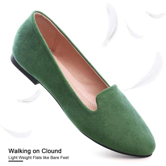 Women's Comfortable Round Toe Green Flats Fashion Ballet Dressy Loafers Shoes - Picture 5 of 6